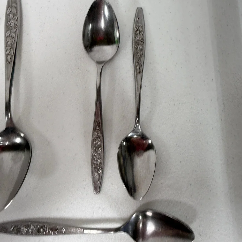Eldan 44pc Flatware Set Stainless Japan Rose Floral Vintage Silverware Service